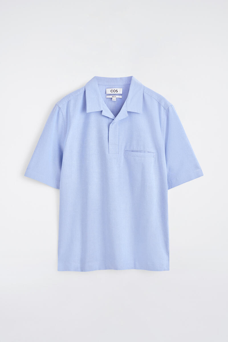 Oxford Cotton Popover Shirt in Light Blue