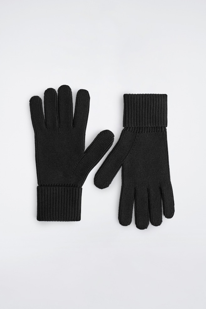 RIBBED WOOL GLOVES — BLACK