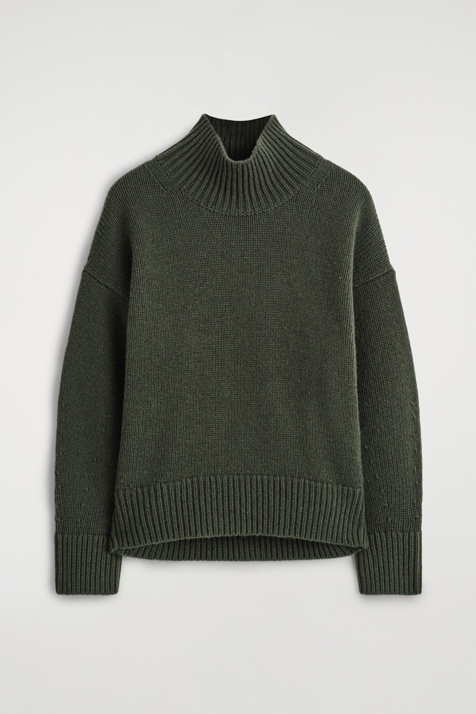 PULL ÉPAIS À COL CHEMINÉE EN MAILLE DE LAINE - VERT FONCÉ/BEIGE CLAIR CHINÉ - 2