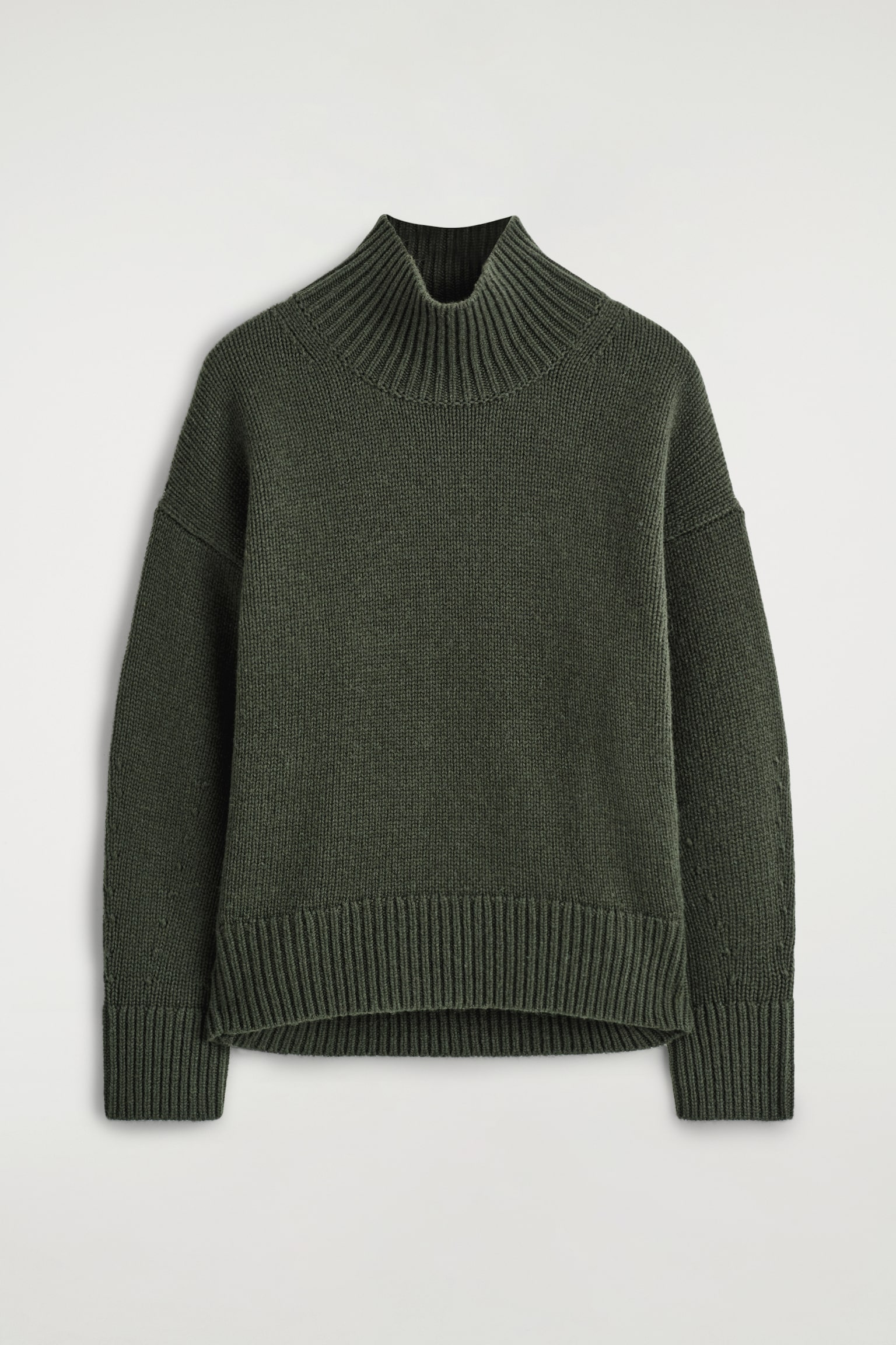 CHUNKY FUNNEL-NECK WOOL JUMPER - DARK GREEN/LIGHT-BEIGE MÉLANGE - 2