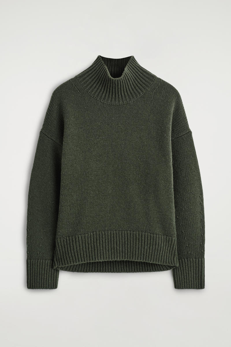 Cos Chunky Funnel-neck Wool Sweater In Green