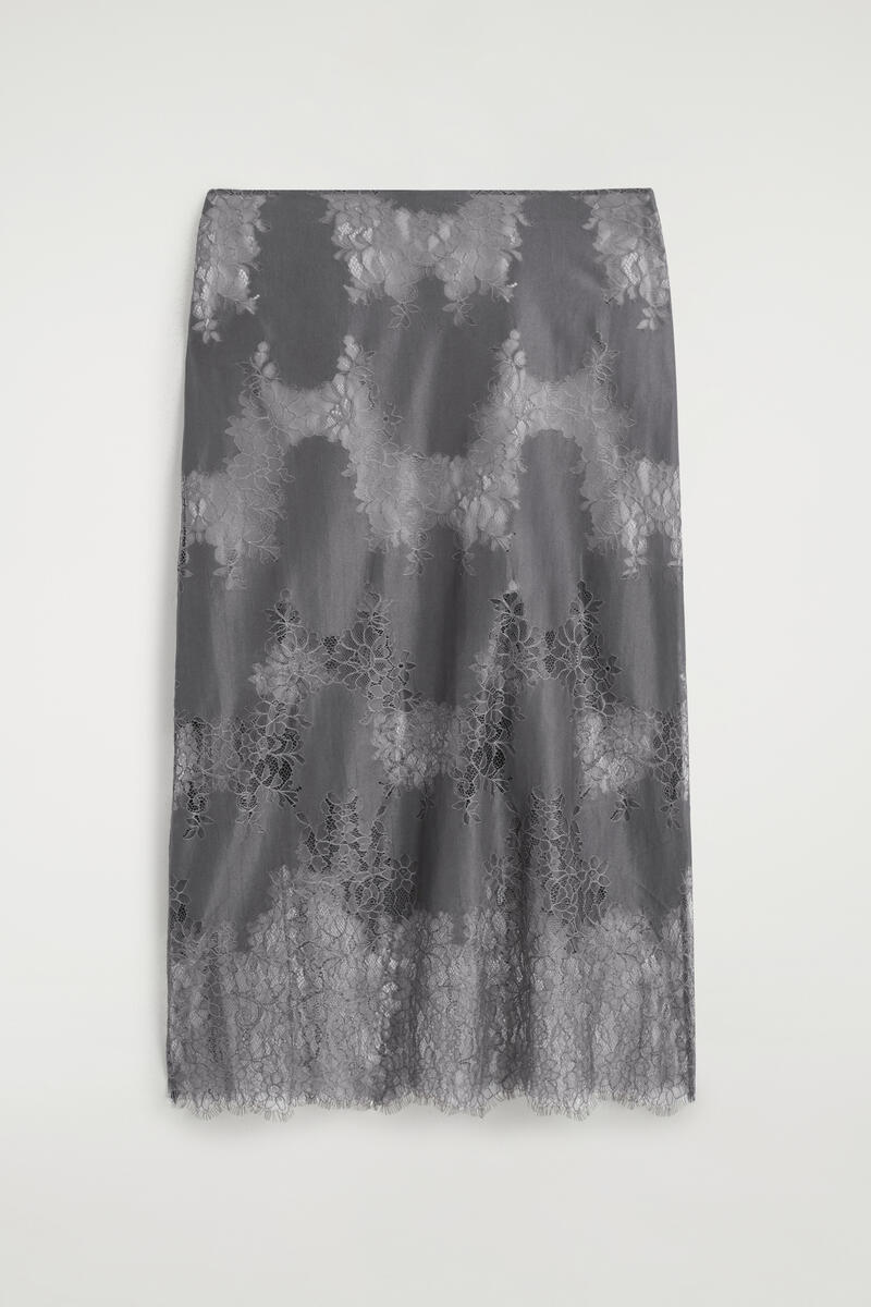 Lace-Overlay Midi Skirt
