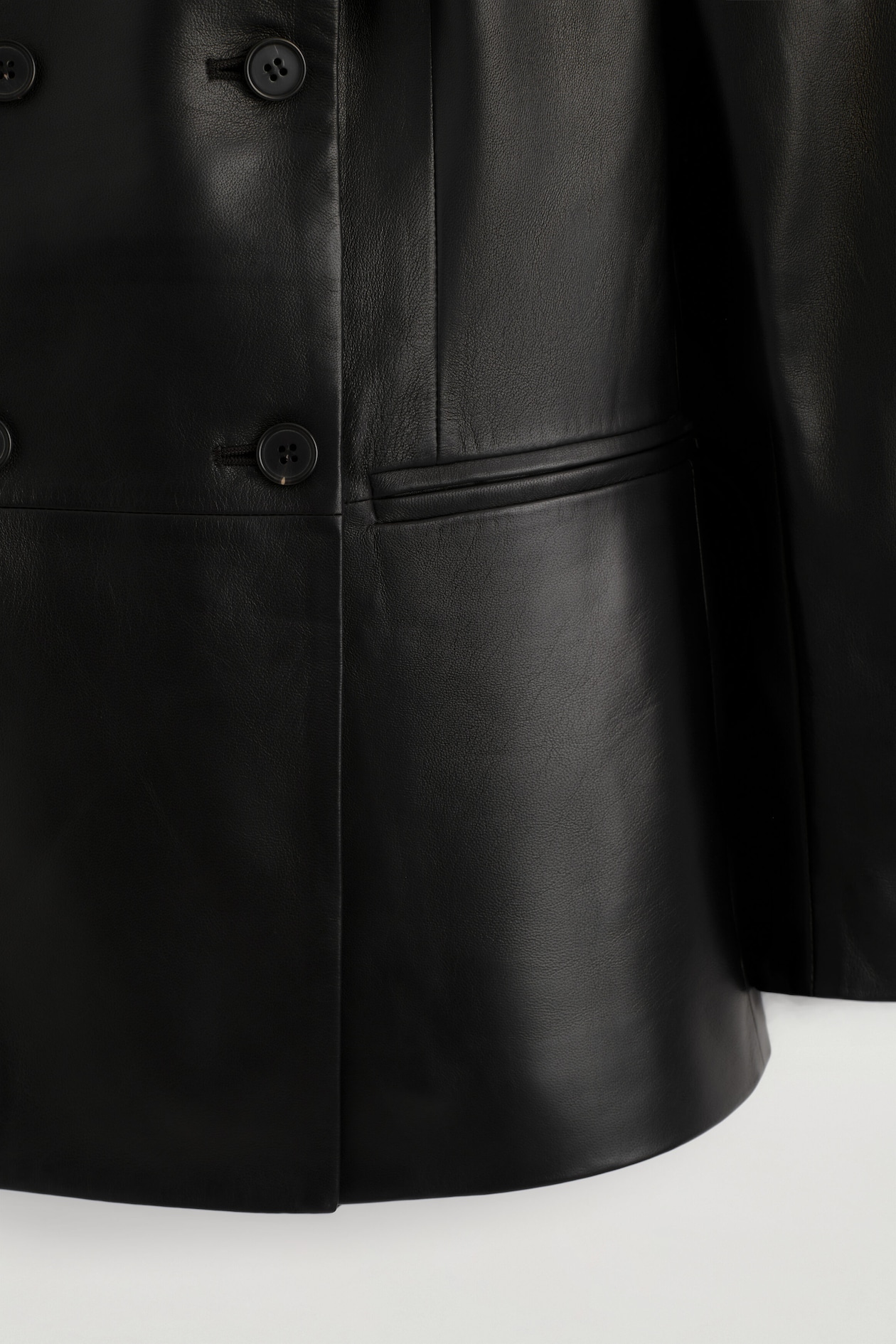 LEATHER DOUBLE-BREASTED BLAZER — BLACK