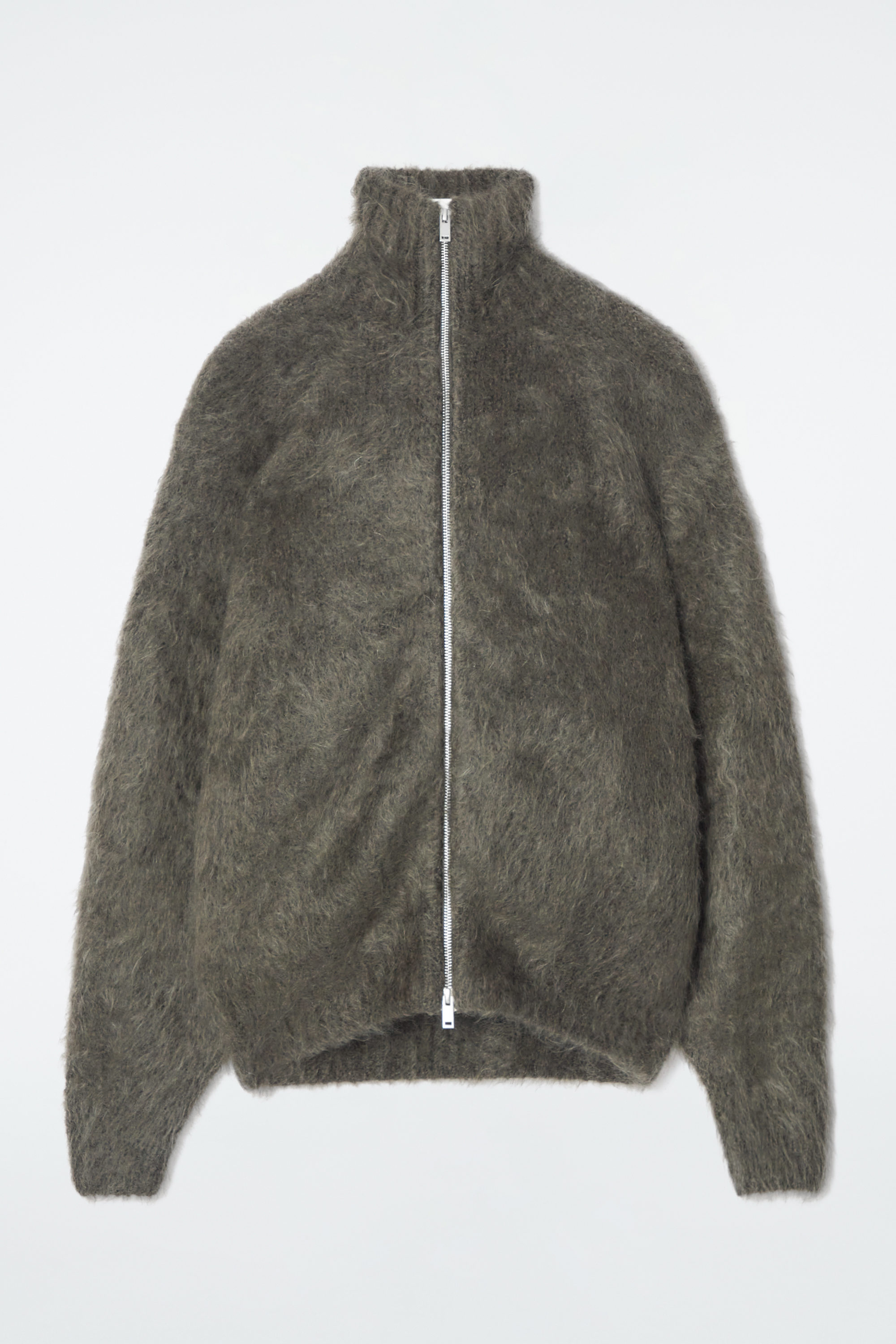 THE BRUSHED-MOHAIR ZIP-UP JACKET - DEEP OLIVE | COS