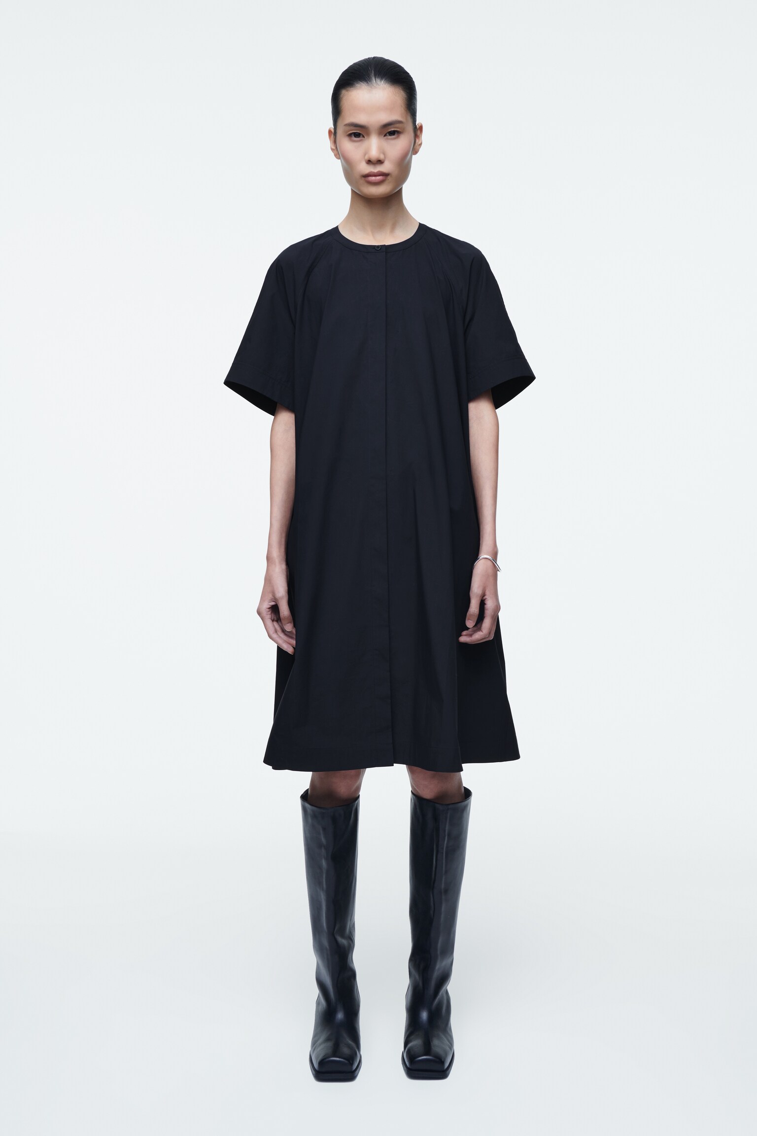 ROBE MIDI OVERSIZE EN POPELINE ÉVASÉE - BLEU MARINE