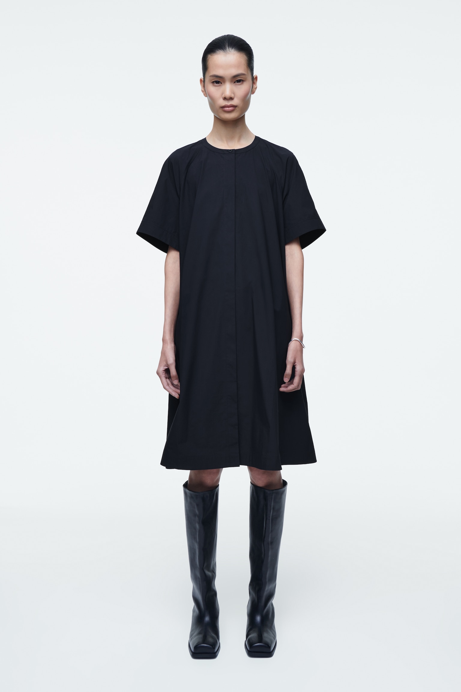 ROBE MIDI OVERSIZE EN POPELINE ÉVASÉE - BLEU MARINE - 1