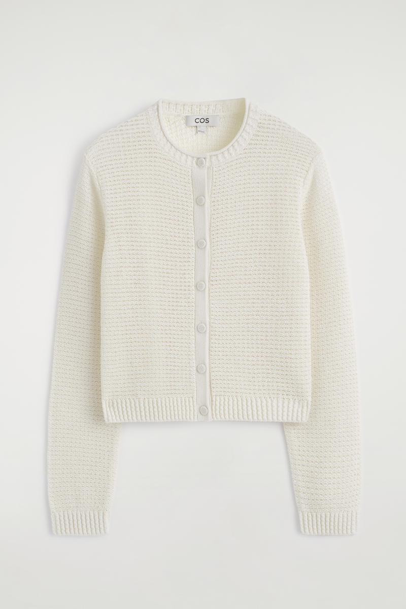 COS Textured Knitted Cotton Cardigan White Women's Extra Large