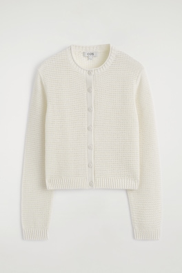 TEXTURED KNITTED COTTON CARDIGAN — WHITE 7