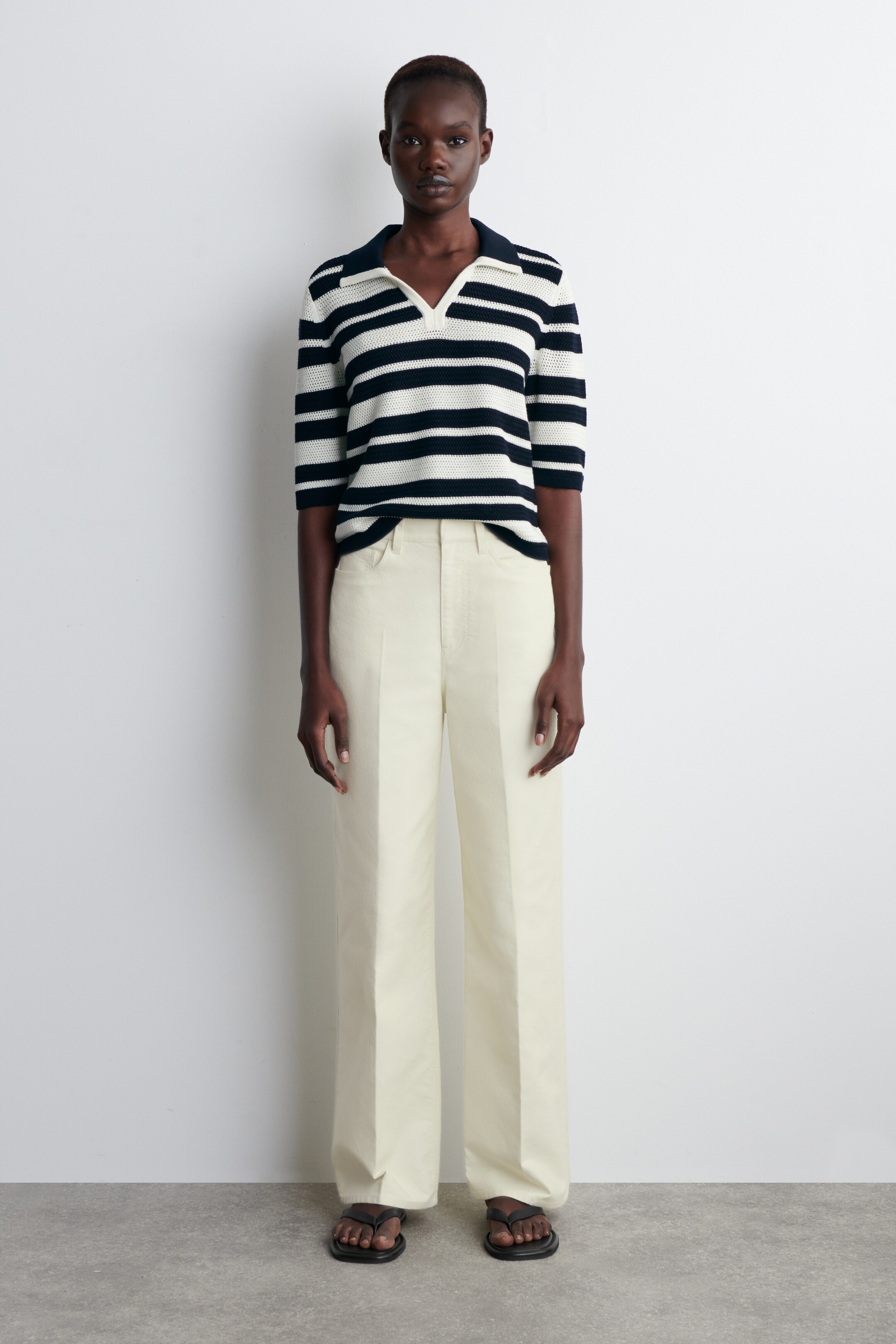 Ingrandisci l'immagine: OPEN-KNIT POLO SHIRT - WHITE / STRIPED - DONNA | H&M CH 2