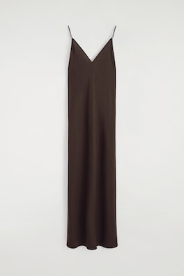 V-NECK MIDI CAMI DRESS — BROWN 8