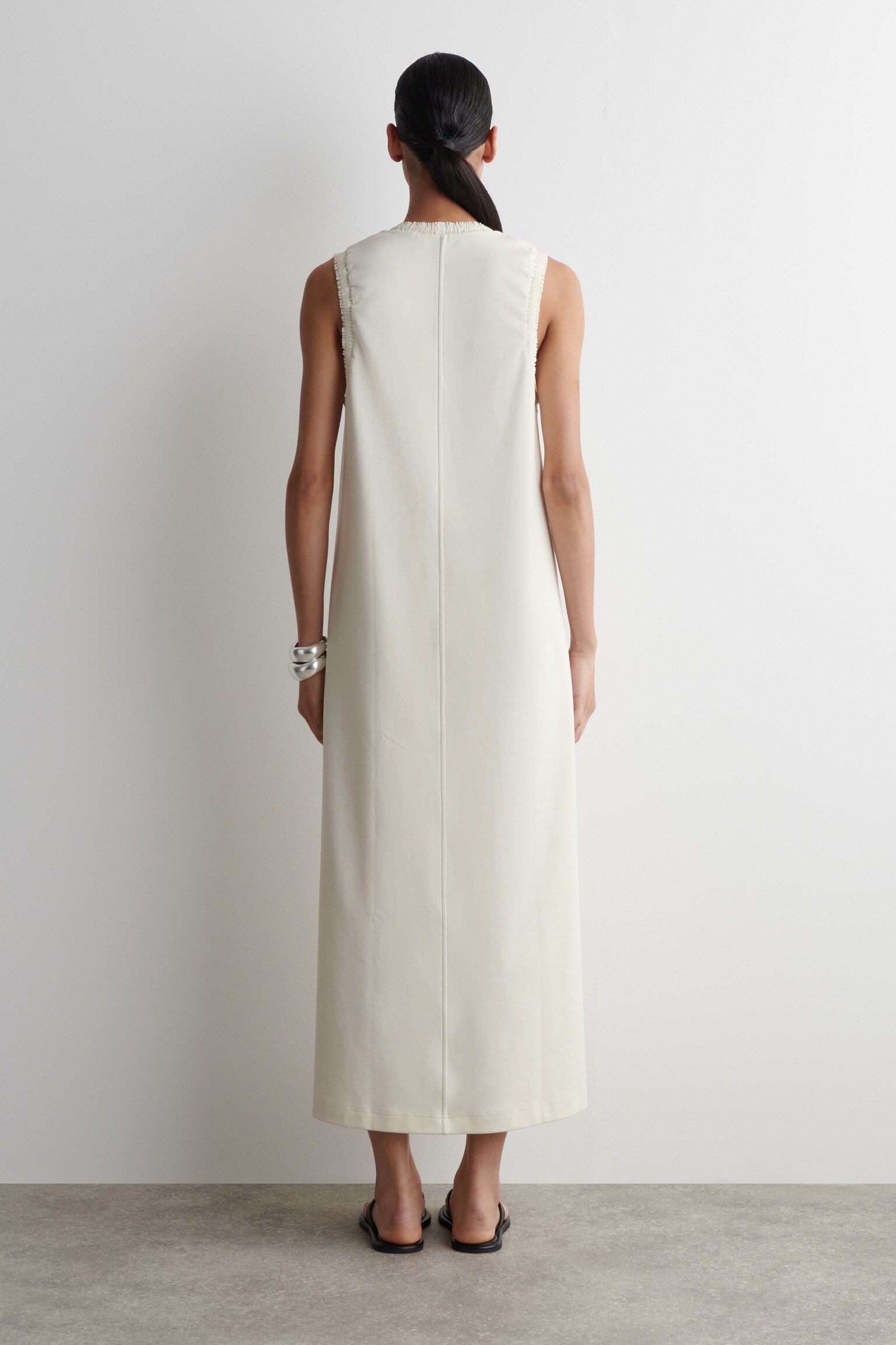 ABITO MIDI IN COTONE CON VOLANT - BIANCO/BLU NAVY - 5