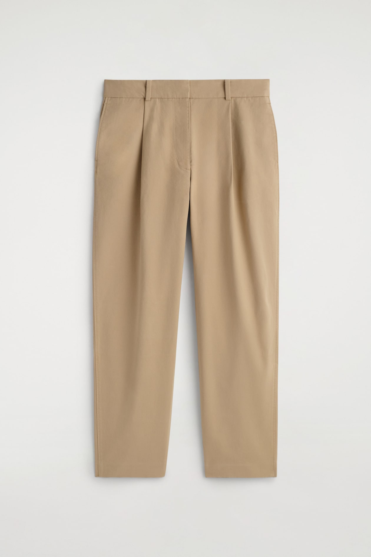 COTTON-TWILL TAPERED TROUSERS — BEIGE