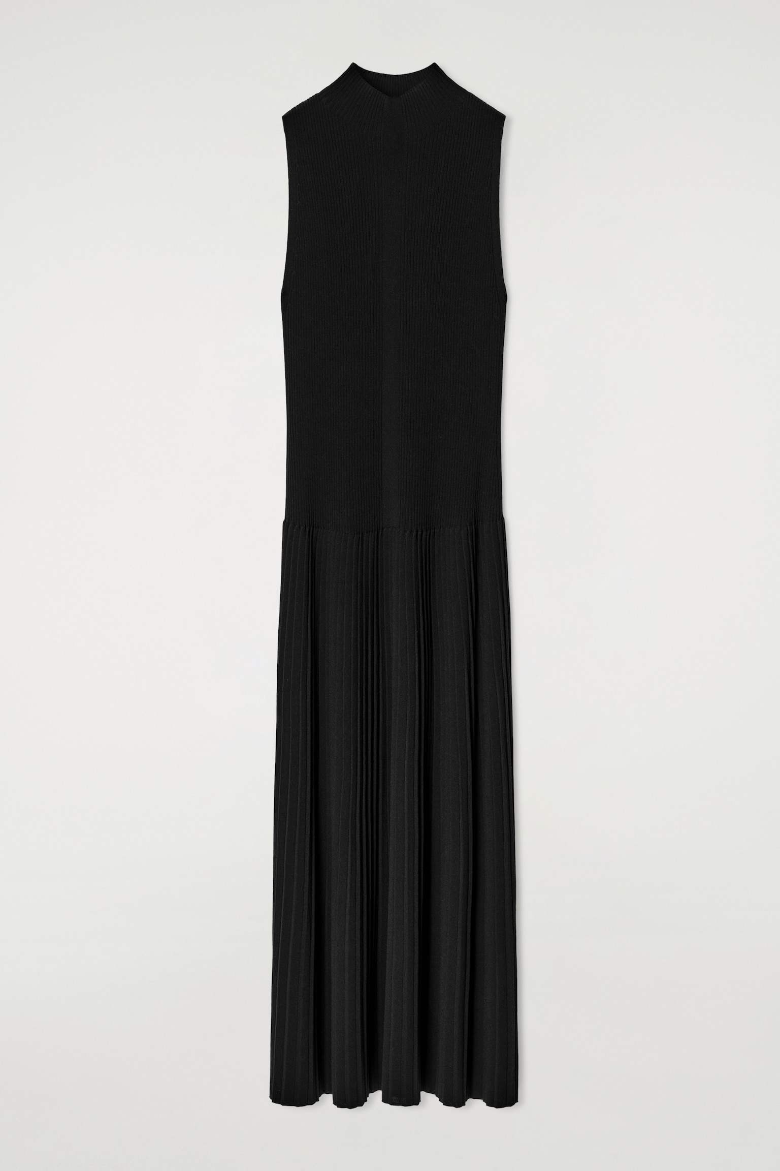 VESTIDO LARGO PLISADO DE CUELLO ALTO - NEGRO/VERDE CLARO - 2