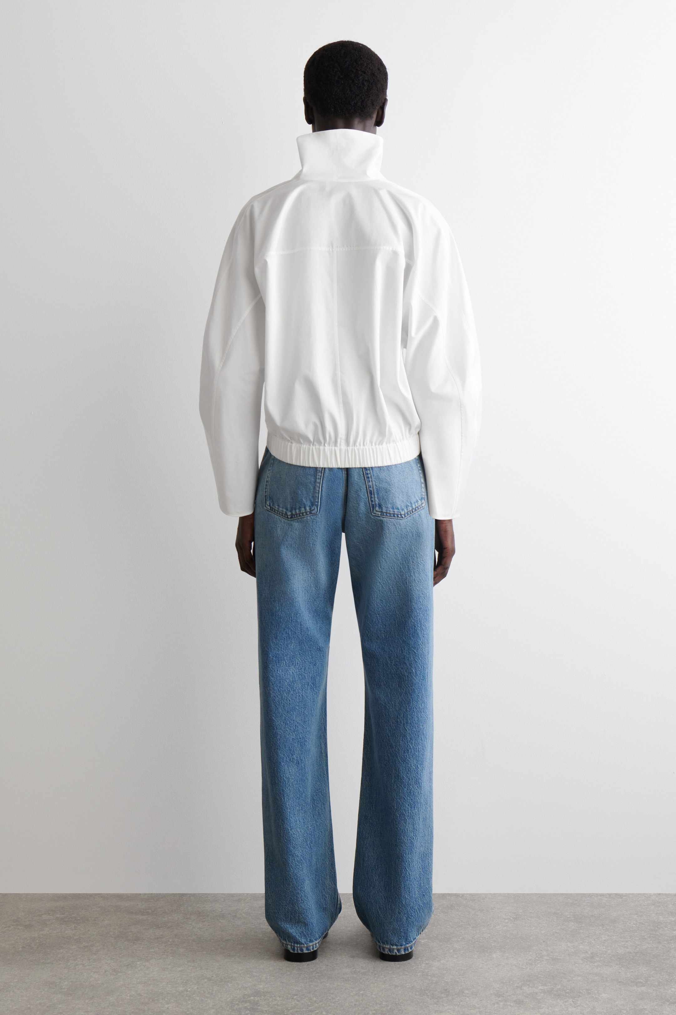DRAPED-COLLAR COTTON BLOUSE