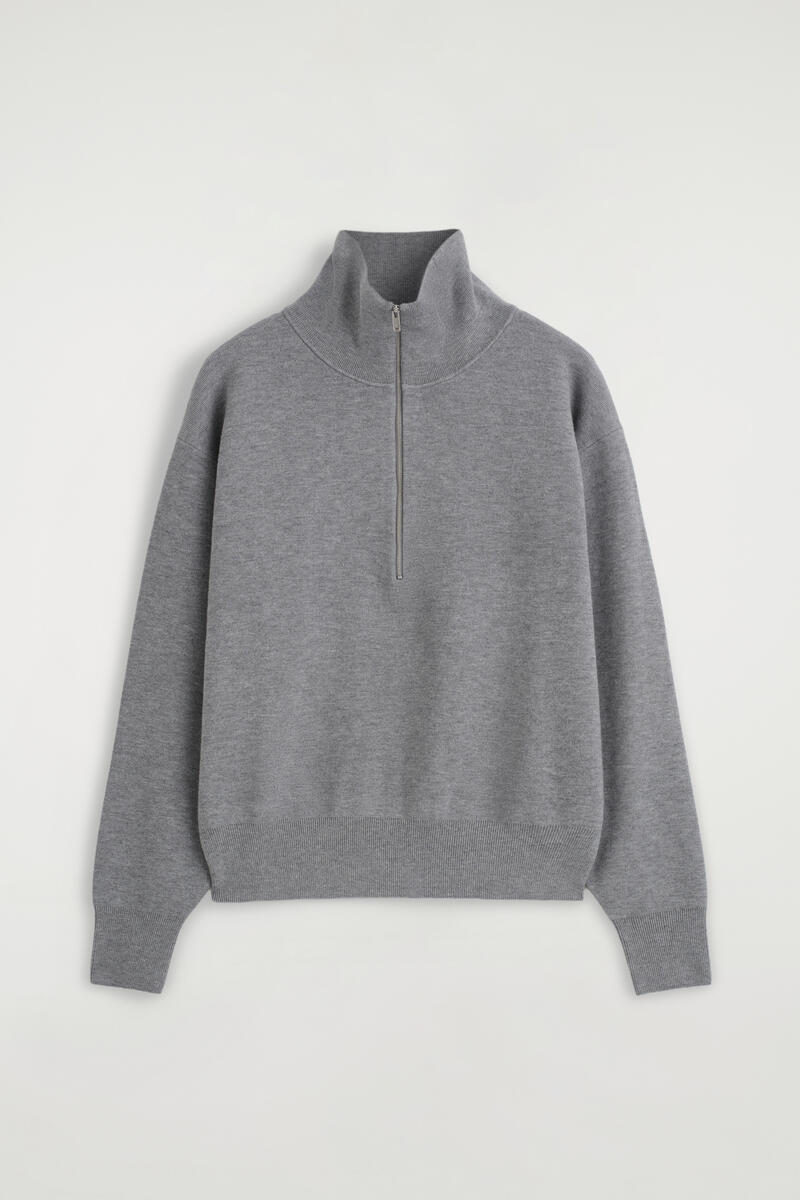 Funnel-Neck Half-Zip Knitted Sweater