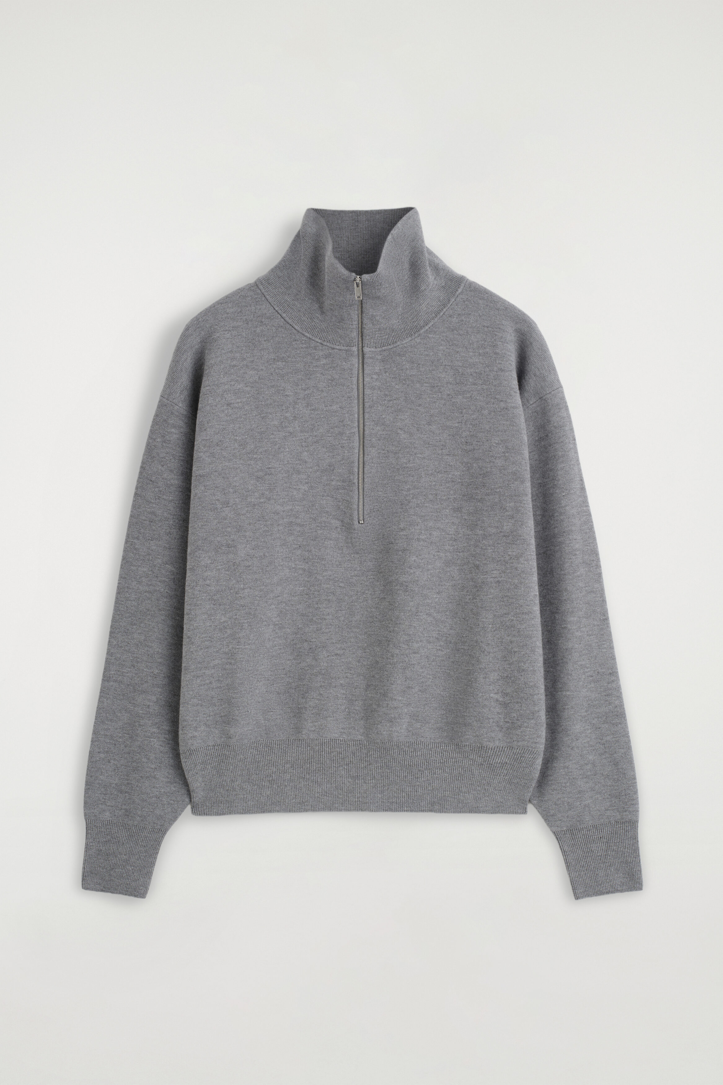 MOCK-NECK HALF-ZIP KNITTED SWEATER - GRAY MÉLANGE | COS US