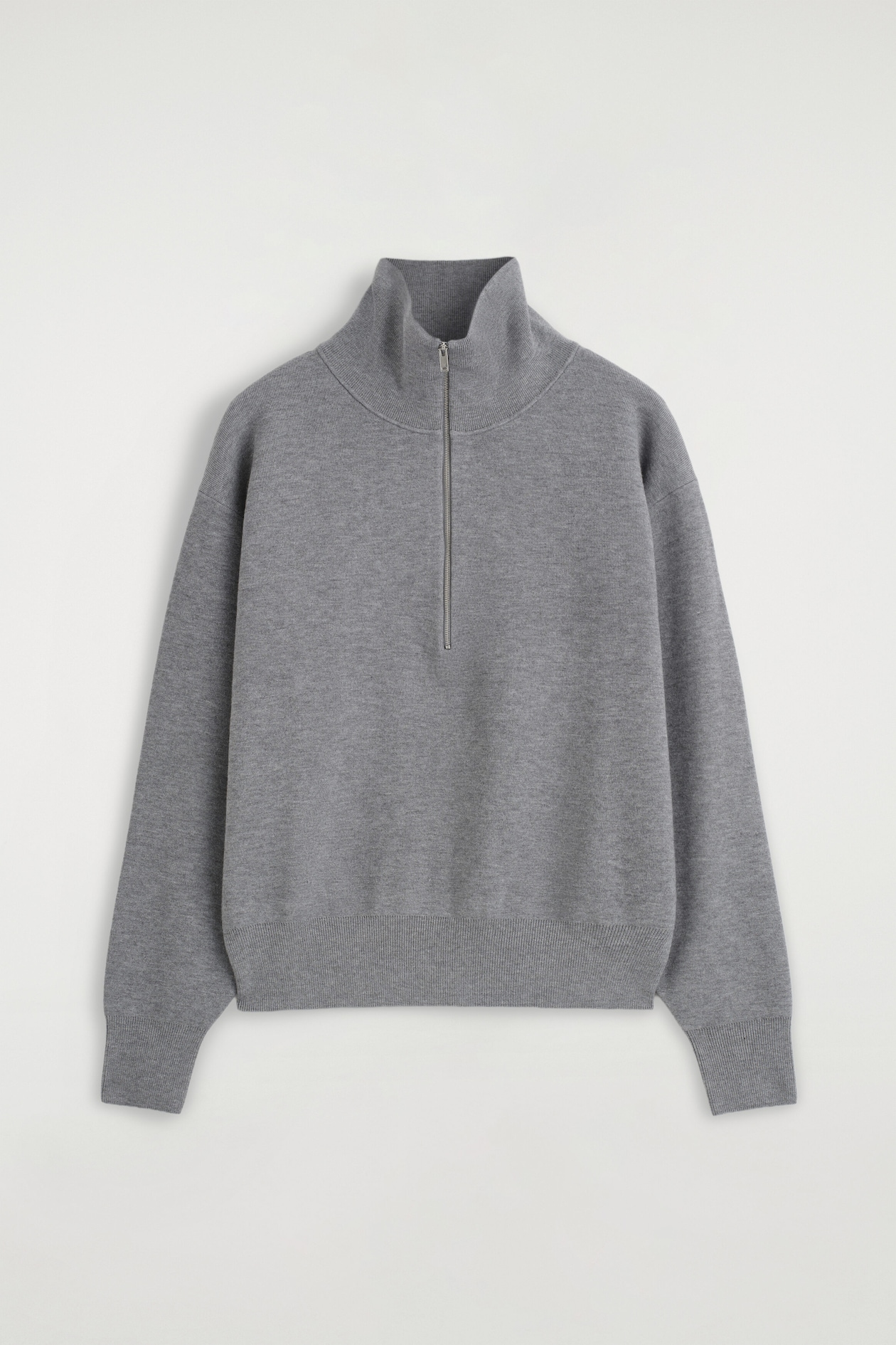 MOCK-NECK HALF-ZIP KNITTED SWEATER — GRAY MÉLANGE