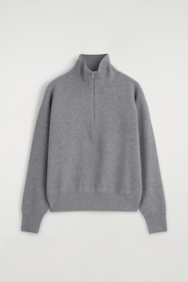 MOCK-NECK HALF-ZIP KNITTED SWEATER — GRAY MÉLANGE 10