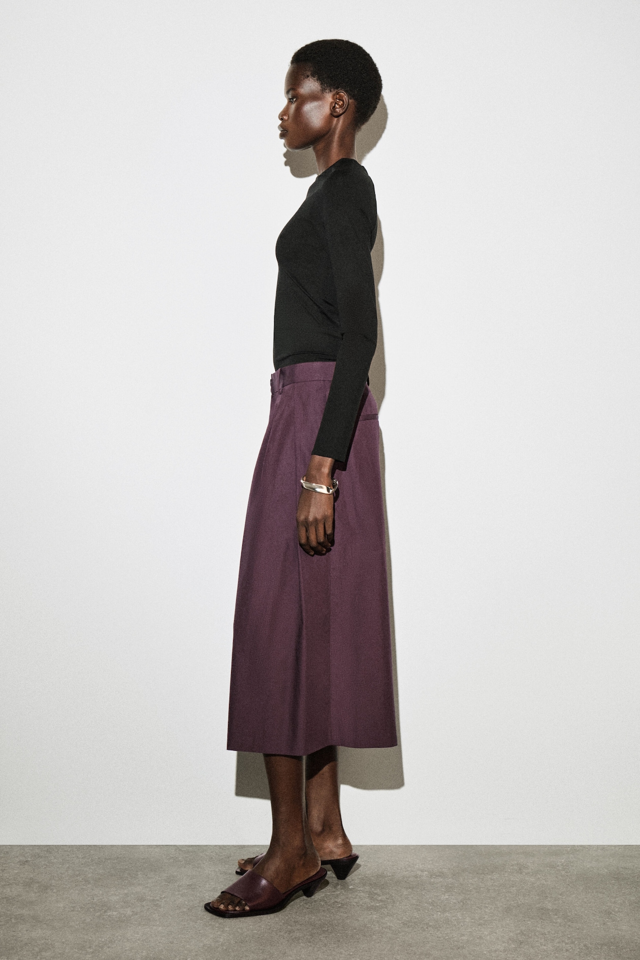 PLEATED COTTON CULOTTES — BORDEAUX