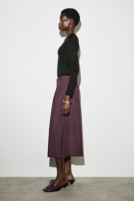 PLEATED COTTON CULOTTES — BORDEAUX 2