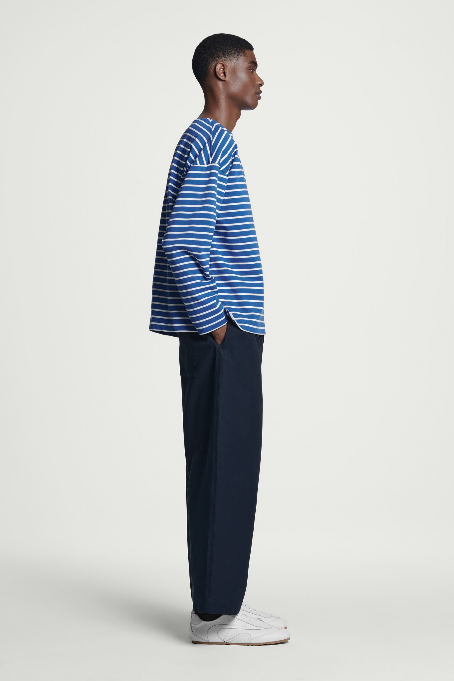 RELAXED STRIPED BOAT-NECK T-SHIRT - BLUE / WHITE / STRIPED - 4