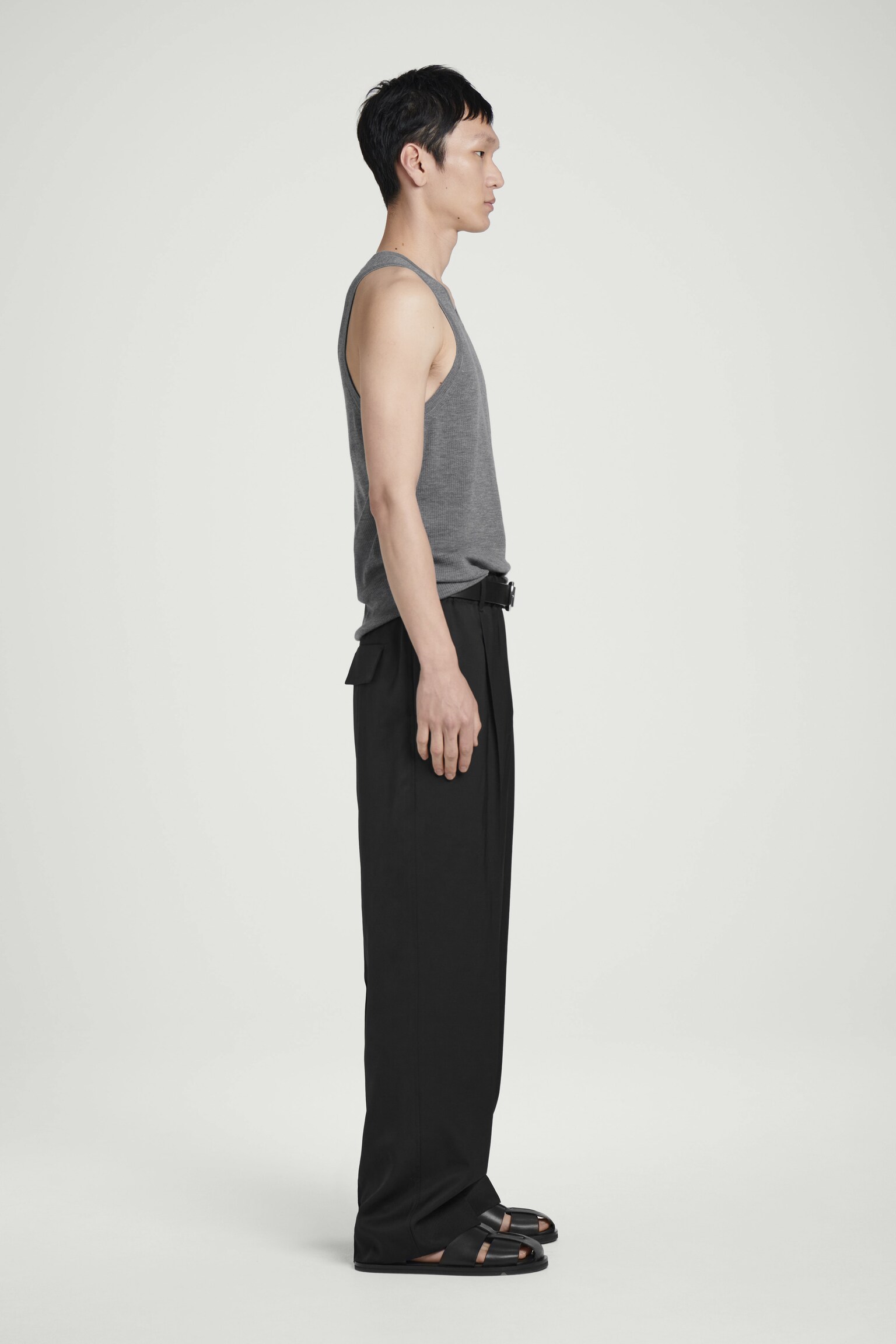RIBBED MERINO WOOL KNITTED TANK TOP - GREY MÉLANGE/NAVY - 7