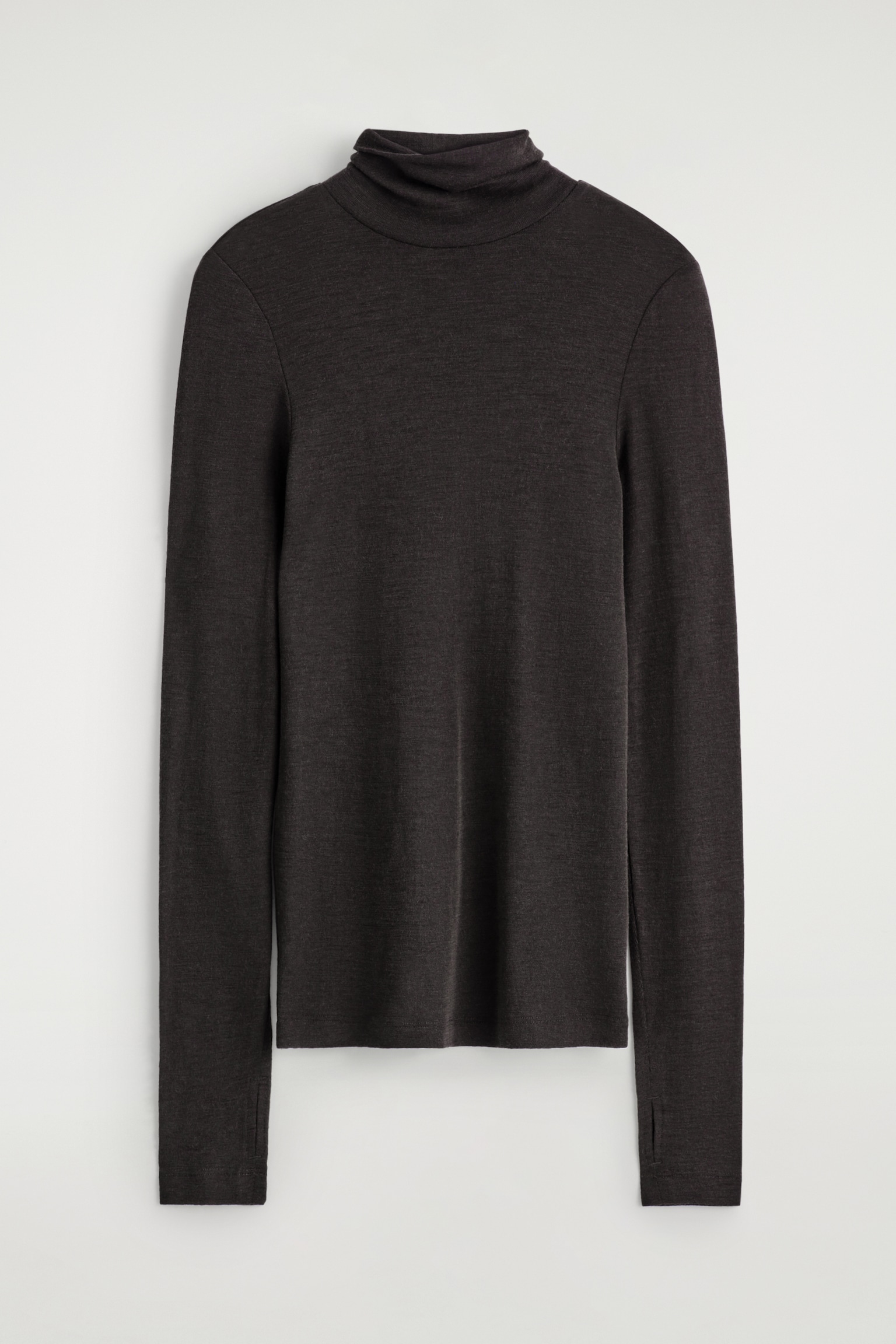 MERINO WOOL HIGH-NECK TOP - DARK BROWN/LIGHT-BEIGE MÉLANGE - 2