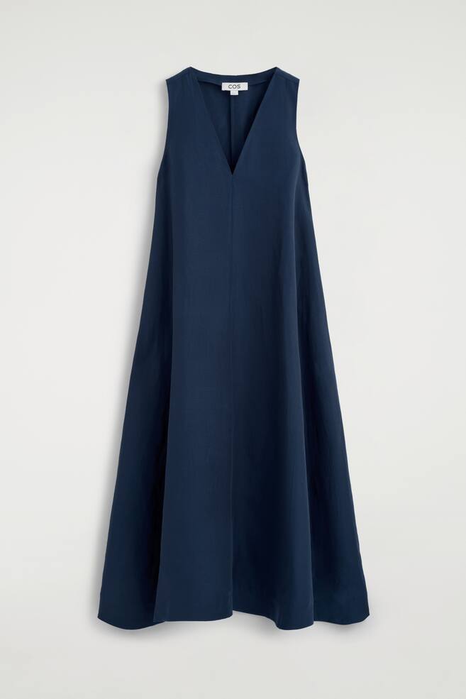 A-LINE LINEN-BLEND MAXI DRESS - NAVY - 1