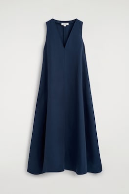 A-LINE LINEN-BLEND MAXI DRESS — NAVY 6