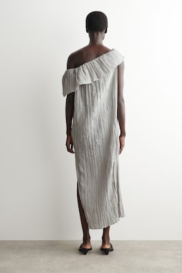 ASYMMETRIC PLEATED SILK GOWN — DOVE GRAY 3