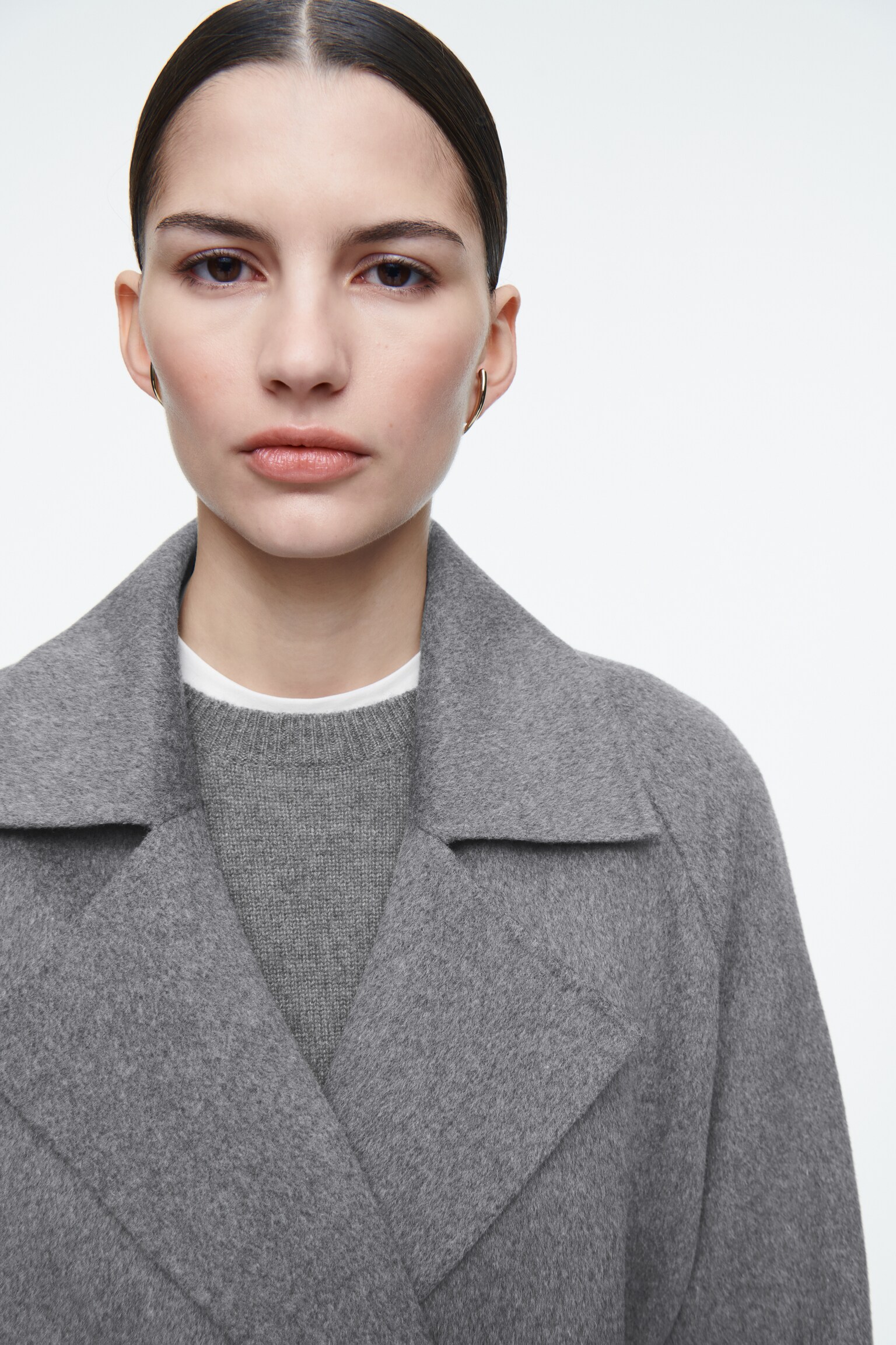 BELTED DOUBLE-FACED WOOL LONG COAT - GREY/BLACK - 4