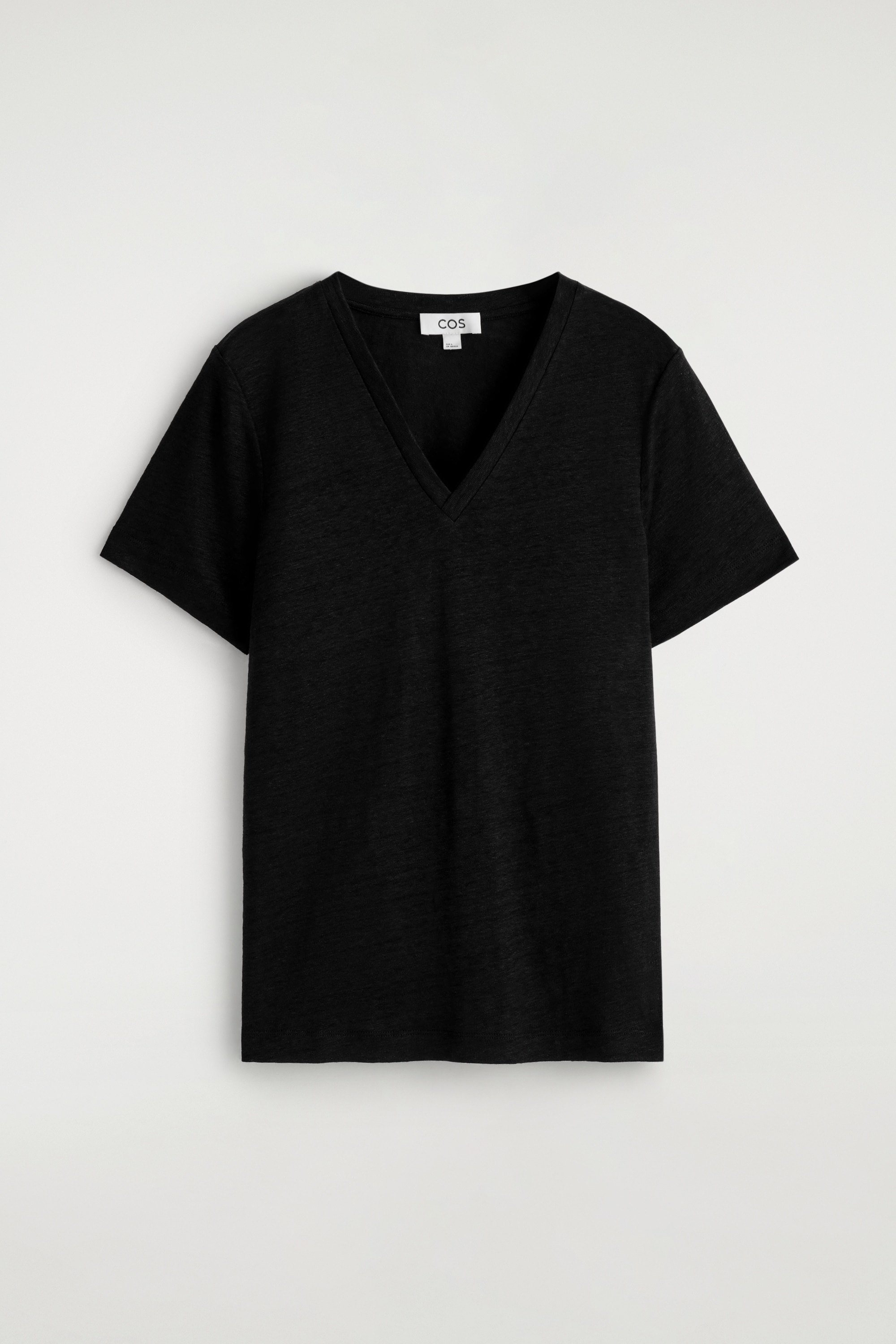 T-SHIRT IN LINO CON SCOLLO A V - NERO/ROSA MÉLANGE/MARRONE / BIANCO / A RIGHE/AVORIO