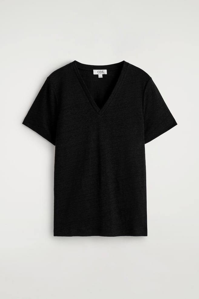 V-NECK LINEN T-SHIRT - BLACK/IVORY/BROWN / WHITE / STRIPED/PINK MÉLANGE - 1