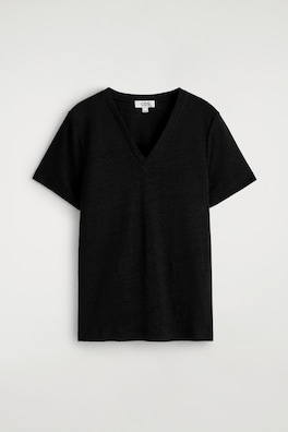 V-NECK LINEN T-SHIRT — BLACK 6