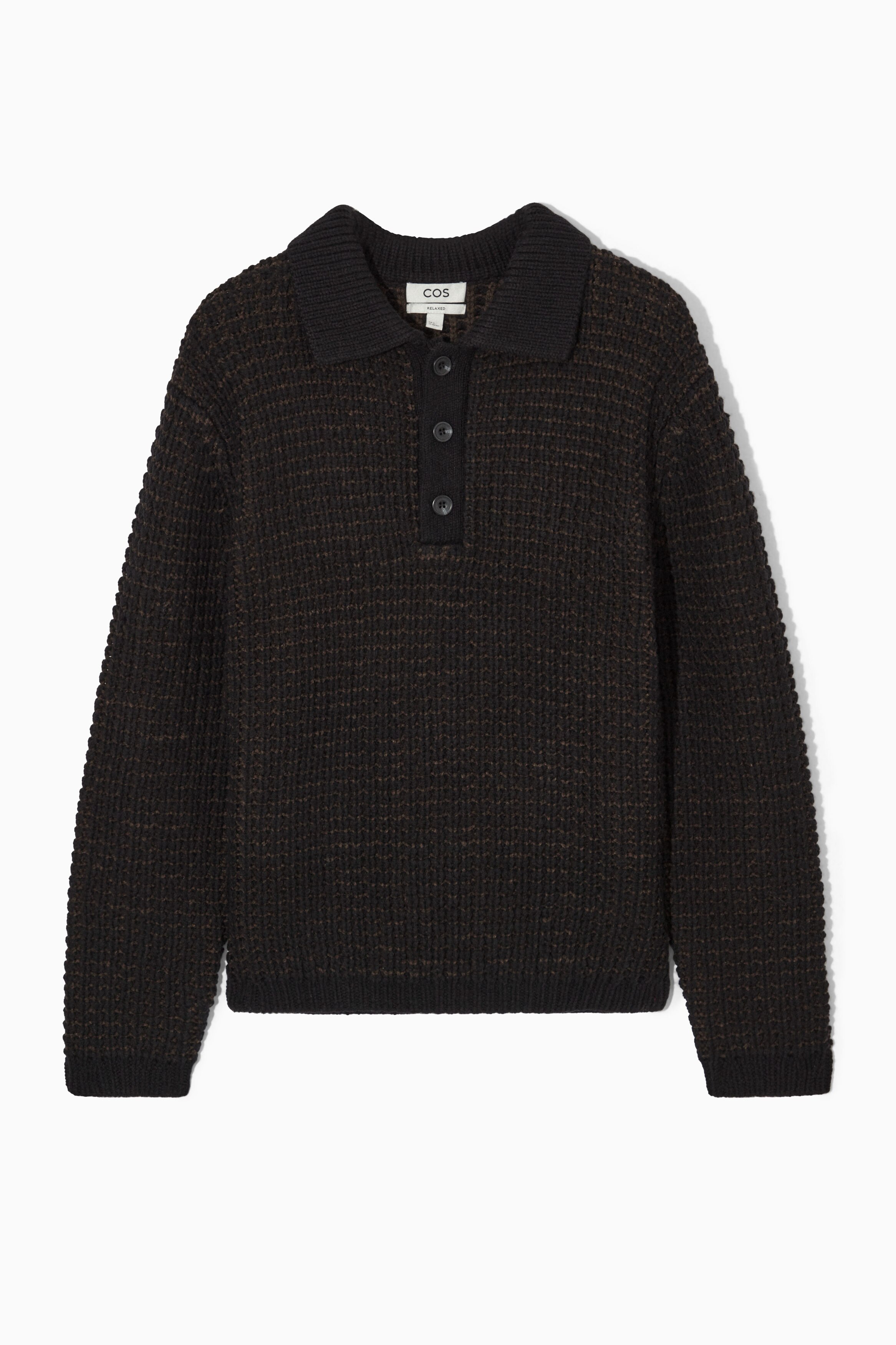 TWO-TONE WAFFLE-KNIT POLO SHIRT - KHAKI / NAVY | COS
