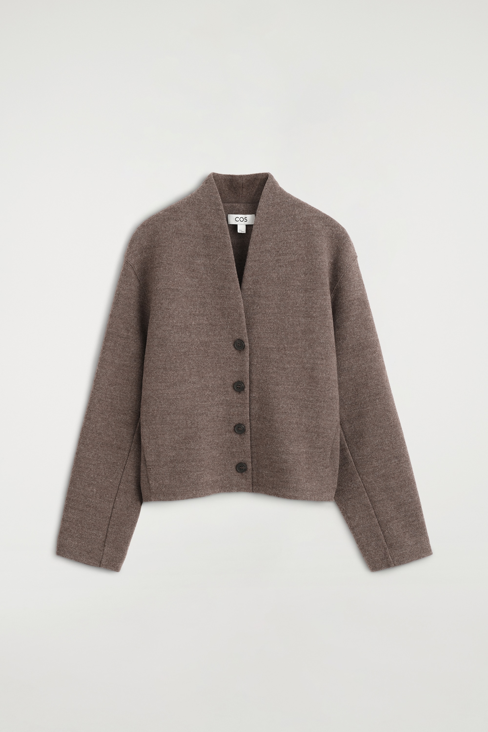 BOILED WOOL-BLEND SHAWL-COLLAR CARDIGAN - בז' מעורב/מלאנג' פחם