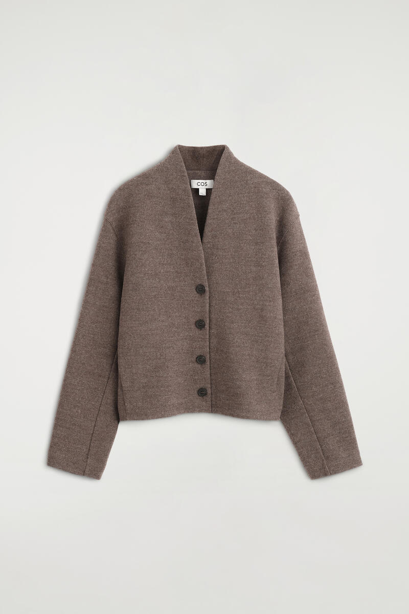 Boiled Wool-Blend Shawl-Collar Cardigan