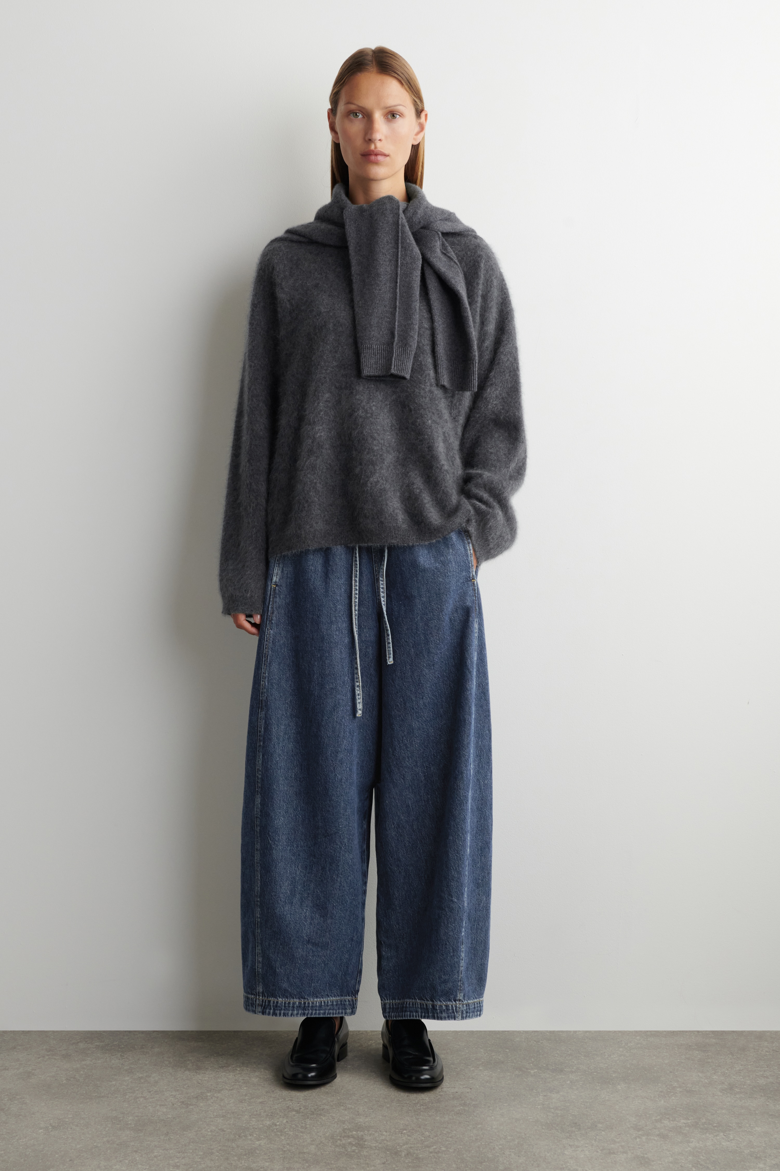 BARREL-LEG DENIM DRAWSTRING TROUSERS - DARK BLUE/DARK BLUE/BLUE