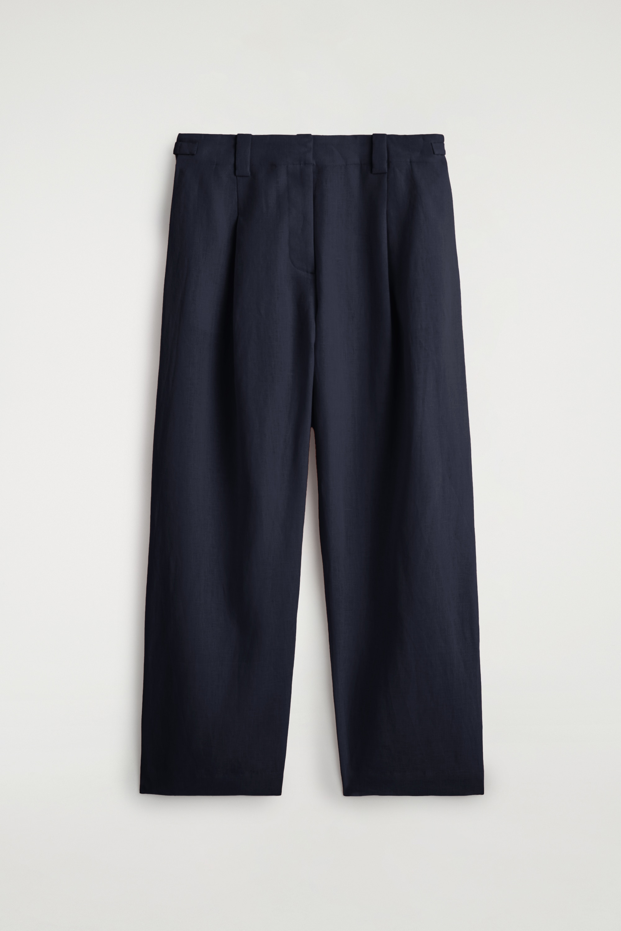BUCKLE-DETAIL LINEN BALLOON-LEG TROUSERS - NAVY/ORANGE