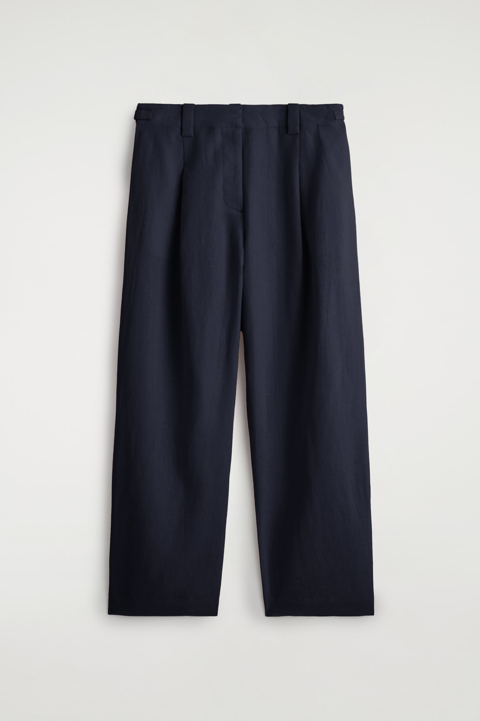 BUCKLE-DETAIL LINEN BALLOON-LEG TROUSERS - כחול נייבי/ORANGE - 1