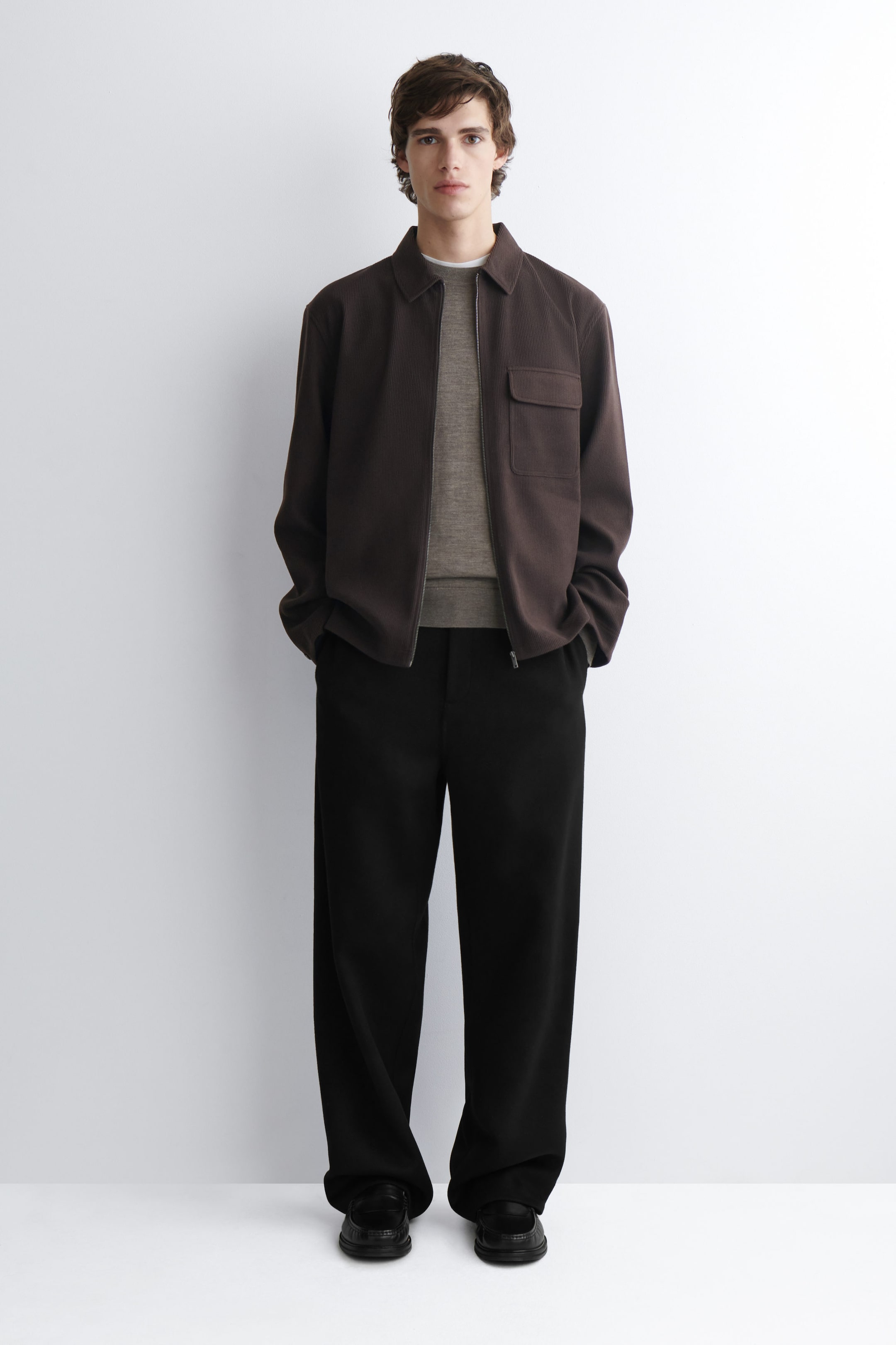 CORDUROY-JERSEY ZIP-UP OVERSHIRT