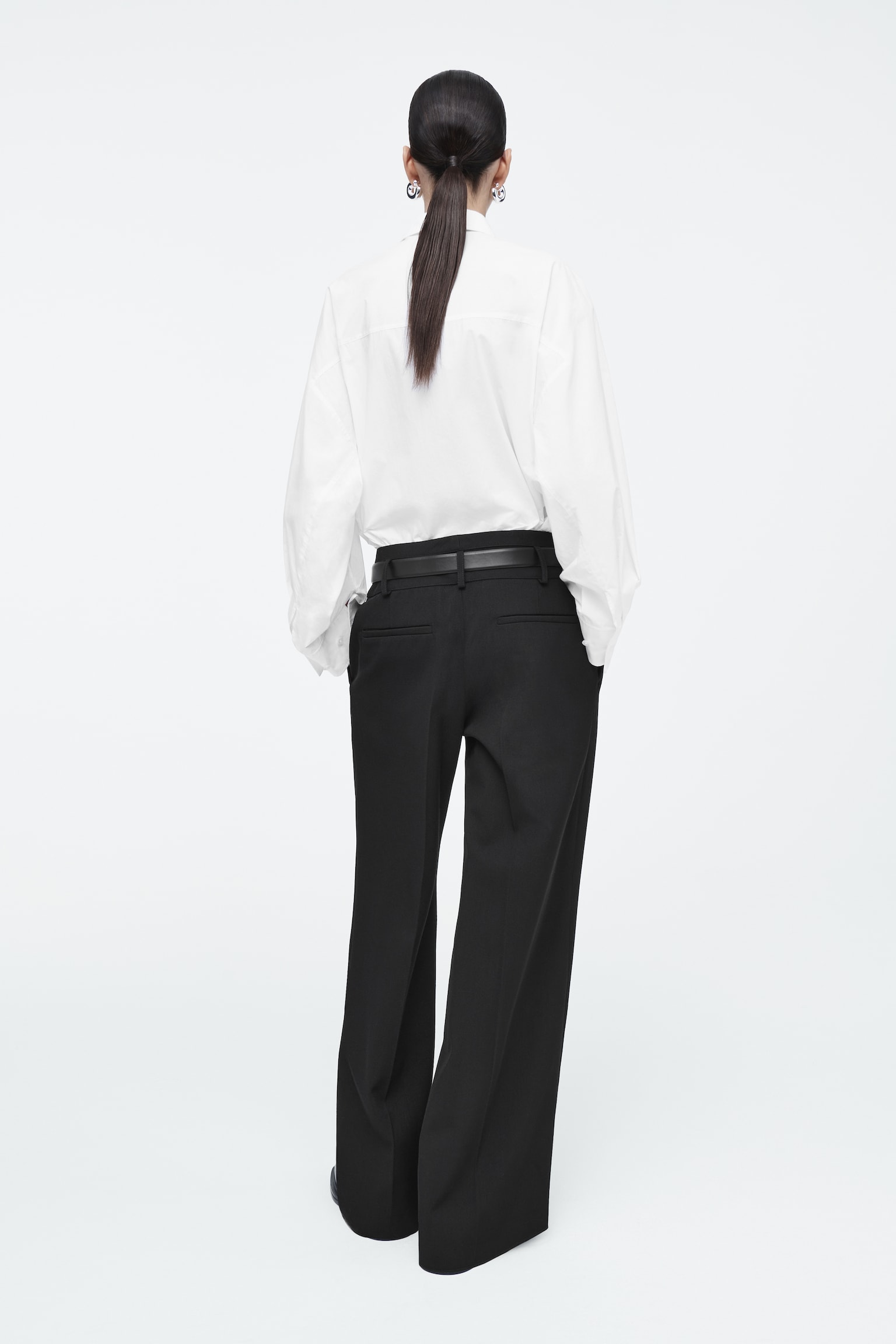 REGULAR WOOL-TWILL WIDE-LEG TROUSERS - BLACK - 4
