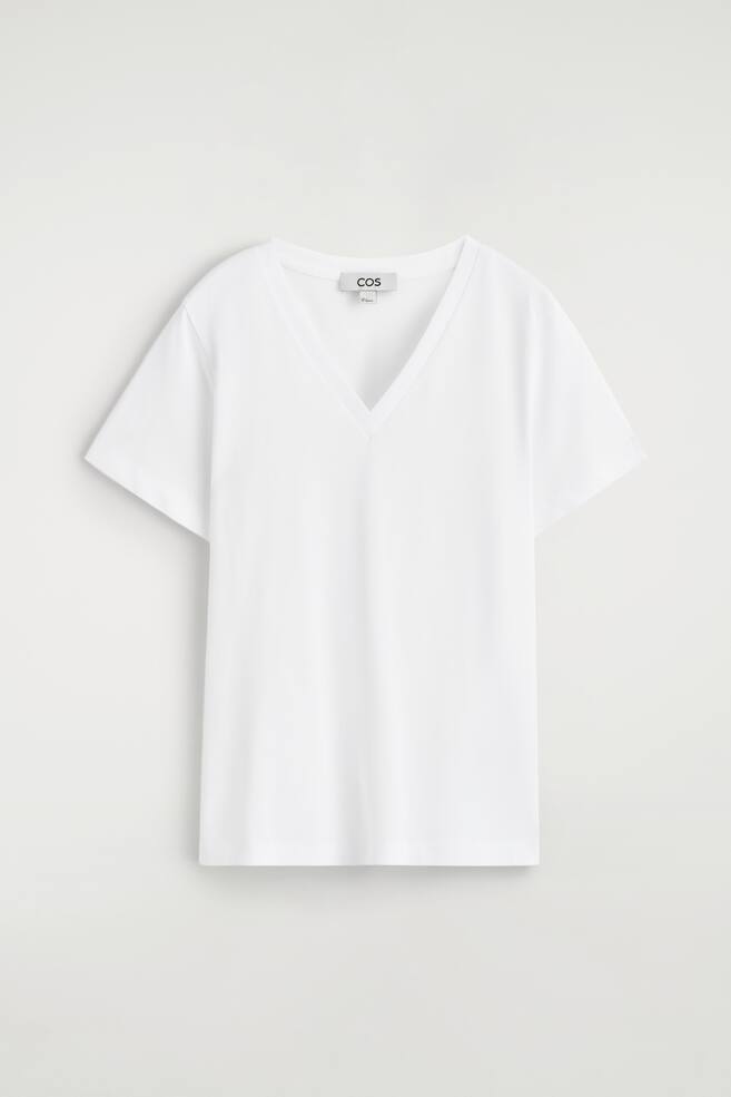 T-SHIRT AUS BAUMWOLLE MIT V-AUSSCHNITT - WEISS/MELIERTES SALBEIGRÜN/SCHWARZ/ECRU/BRAUN MELIERT - 1