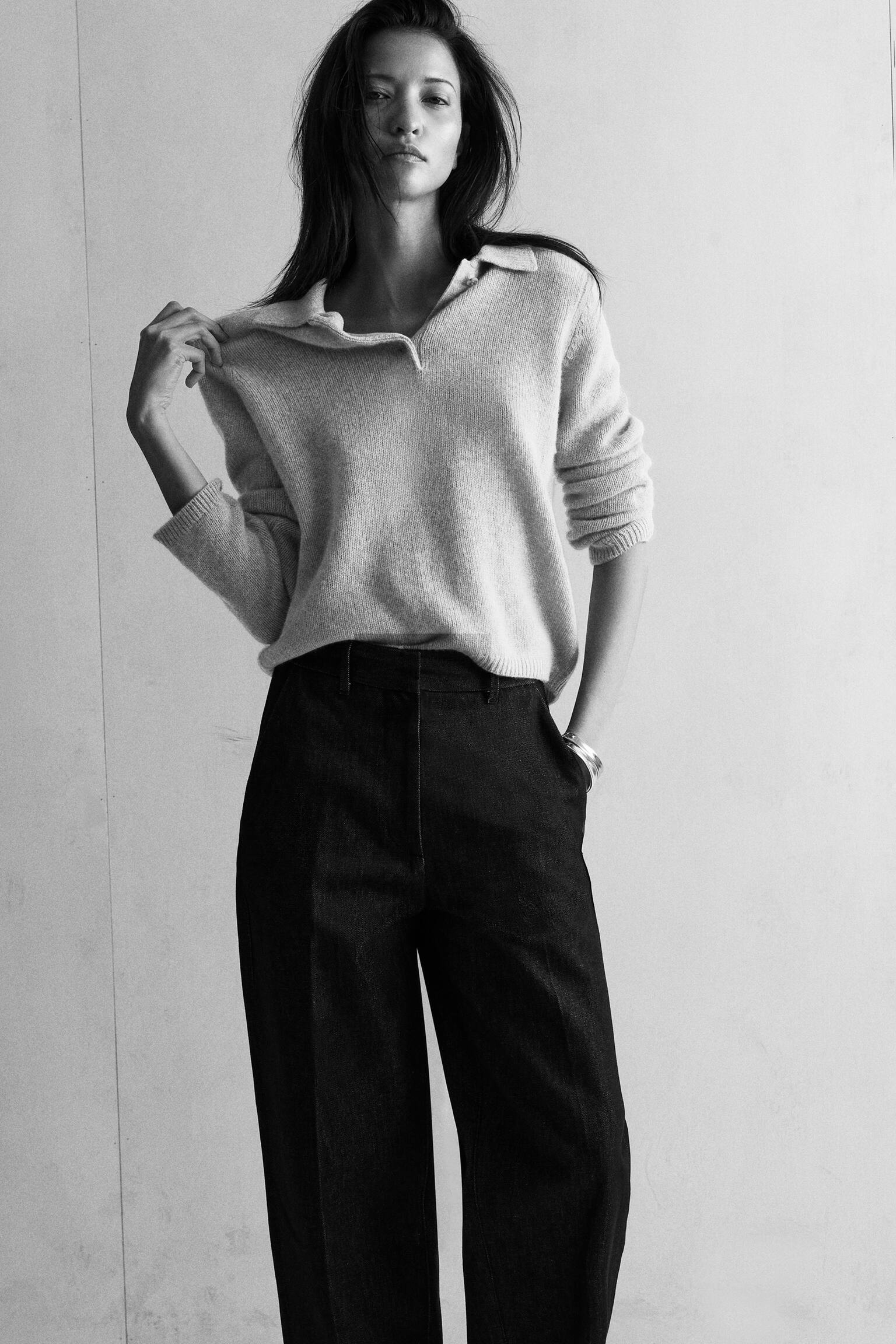 PANTALONI IN DENIM A GAMBA LARGA TAGLIO RILASSATO - NERO - 6