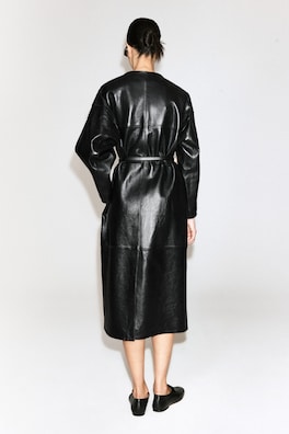 PANELED LEATHER LONG COAT — BLACK 4