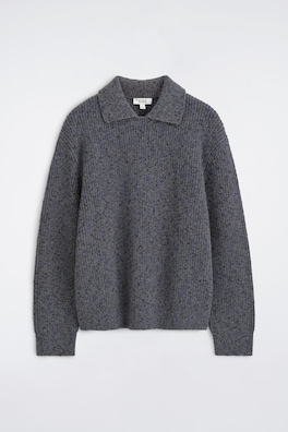 DONEGAL-EFFECT WOOL-COTTON POLO SWEATER — GRAY / COBALT 10