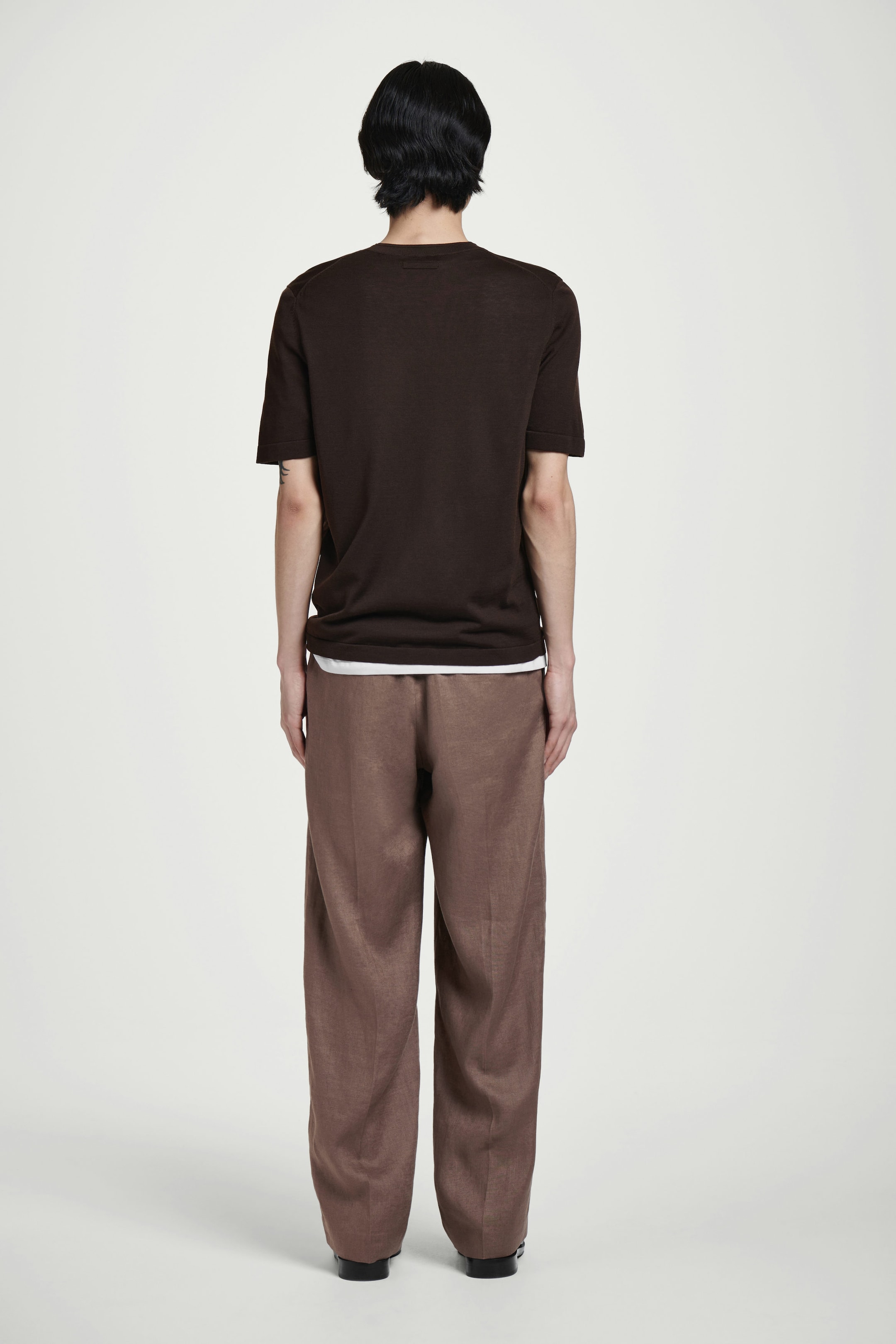 ELASTICATED LINEN STRAIGHT-LEG TROUSERS