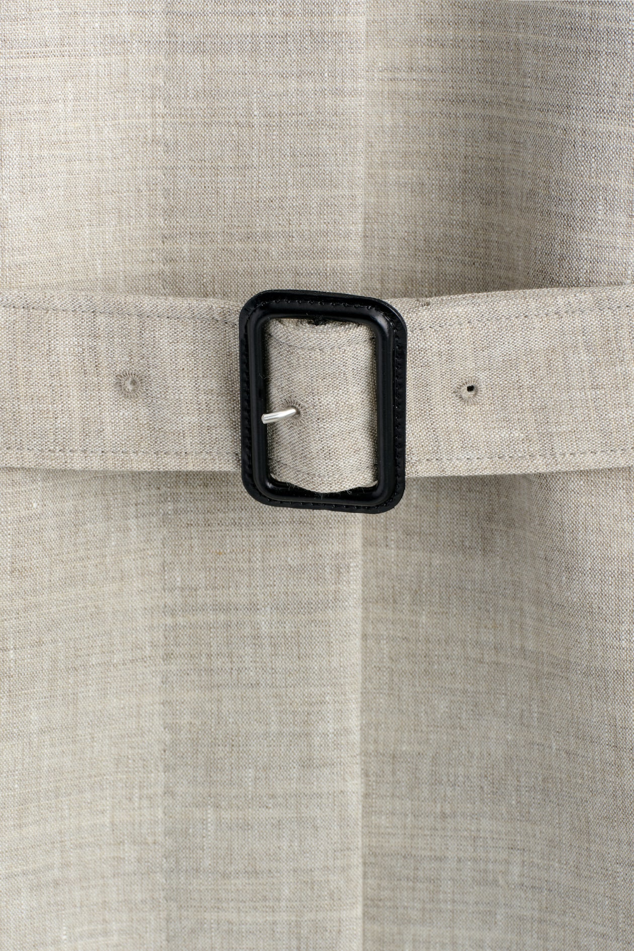 LINEN-WOOL LONG TRENCH COAT — STONE MÉLANGE