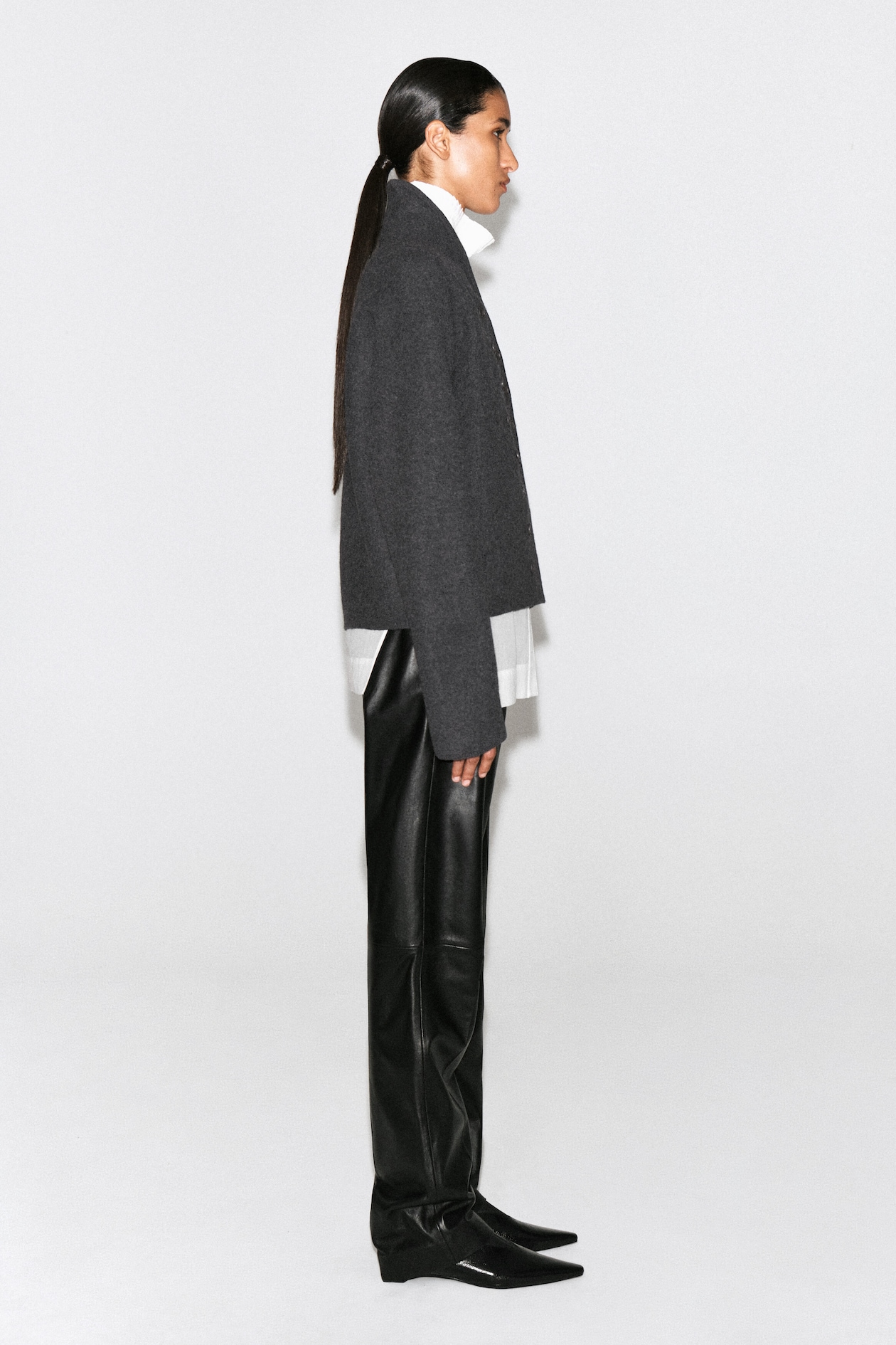 BOILED-WOOL UNIFORM JACKET — CHARCOAL