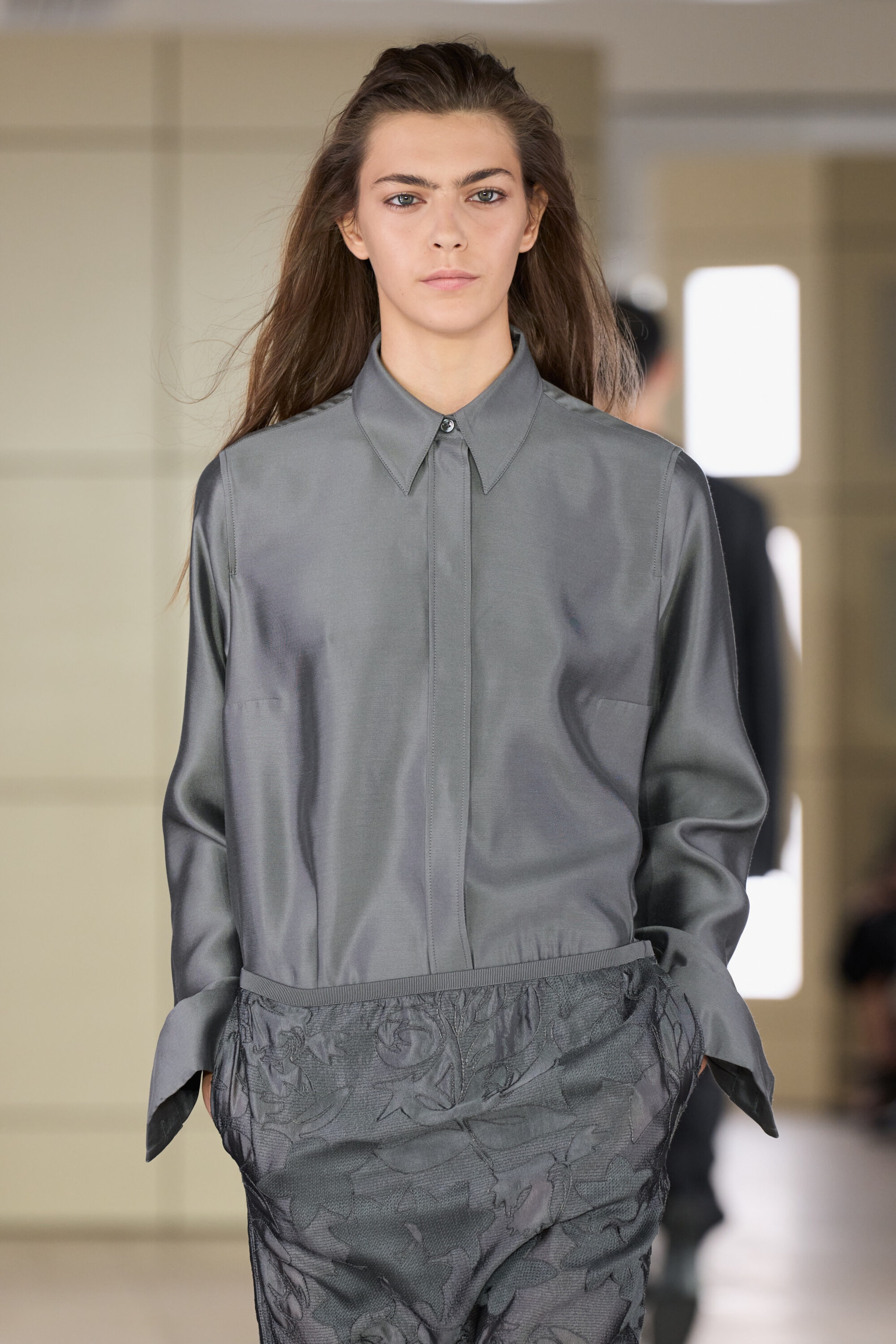 grey silk dress shirt TAILORED - PEWTER $60 rack le purge